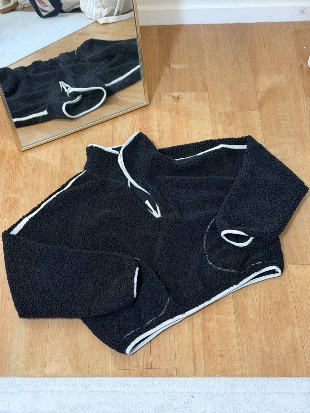 Old Navy Black Sherpa Pullover with White Trim